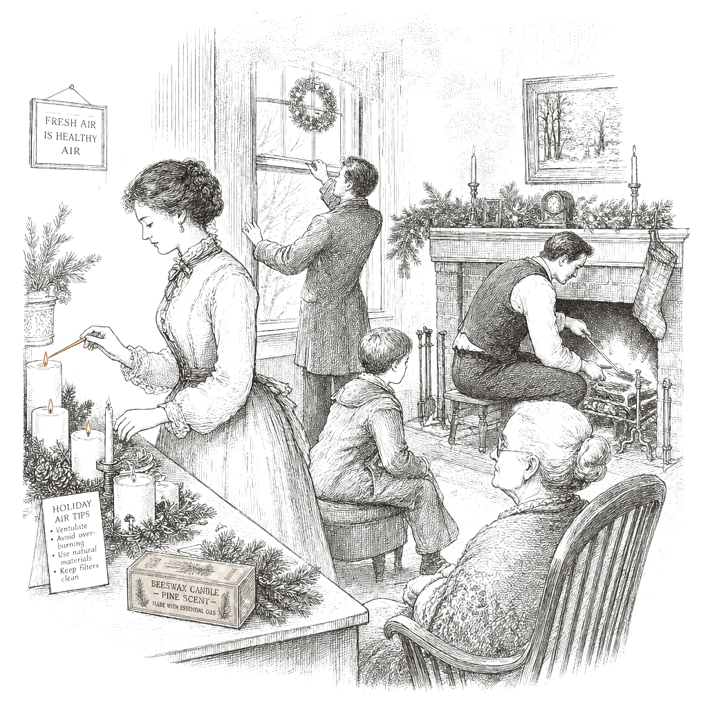 Illustration accompanying article: Holiday candles and fireplaces: tips to reduce indoor air pollution