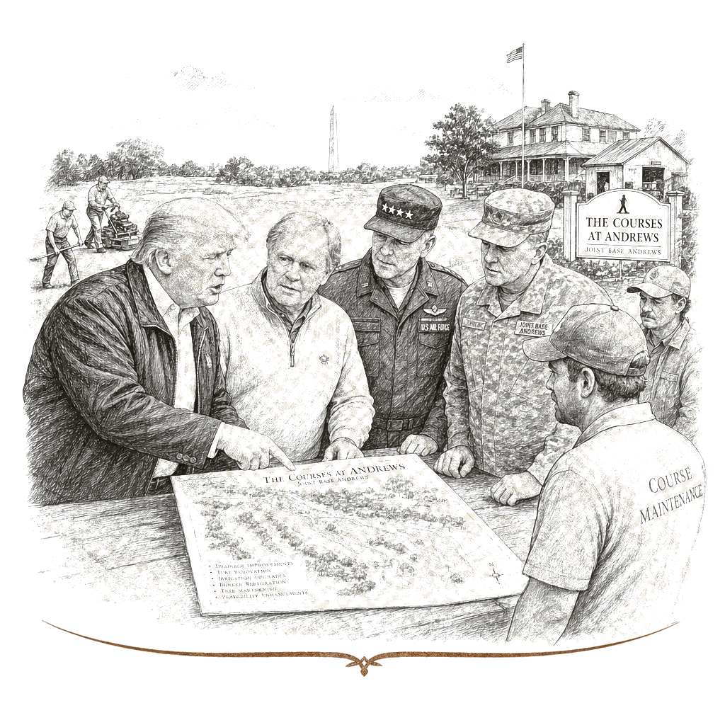 Illustration accompanying article: Trump, Nicklaus to revamp military golf course at Joint Base Andrews