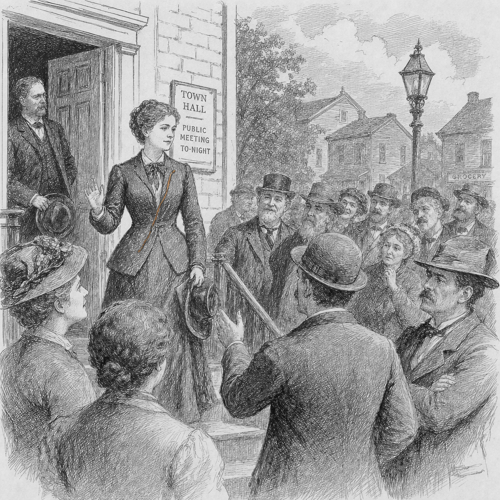 Illustration accompanying article: Greene's constituents divided on her legacy as she quits Congress