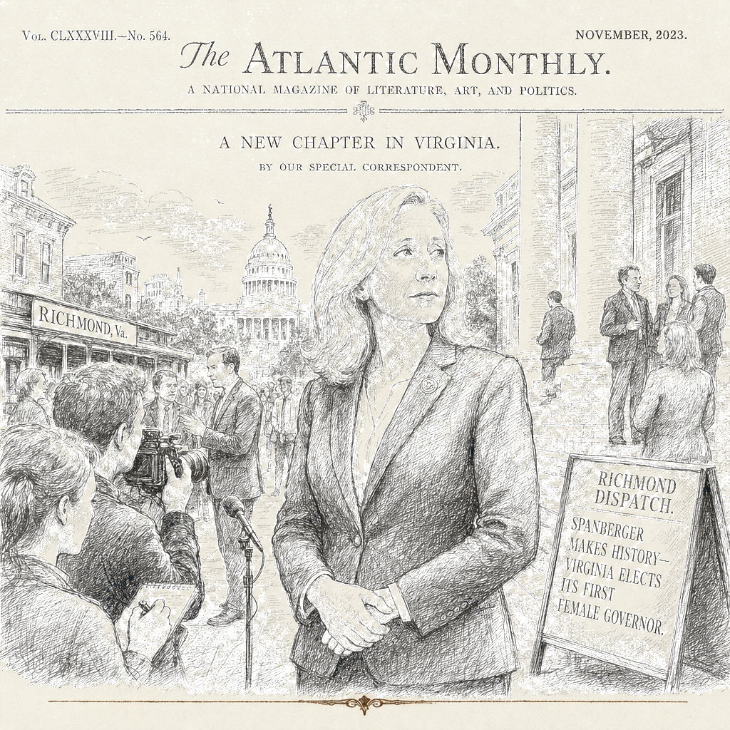 Illustration accompanying article: Spanberger still digesting significance of being Virginia's first female