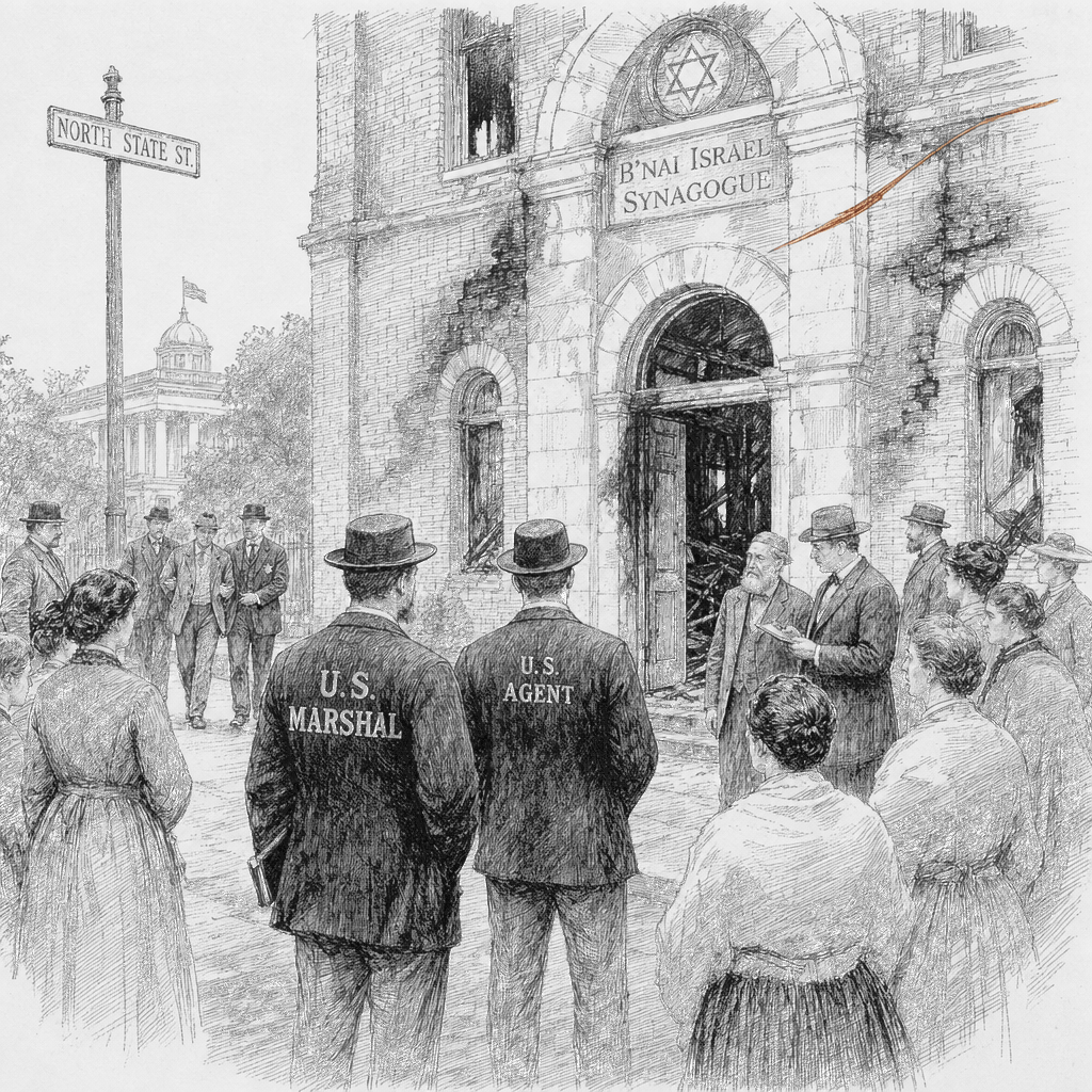 Illustration accompanying article: FBI says suspect admitted targeting Mississippi synagogue as Jewish house of worship