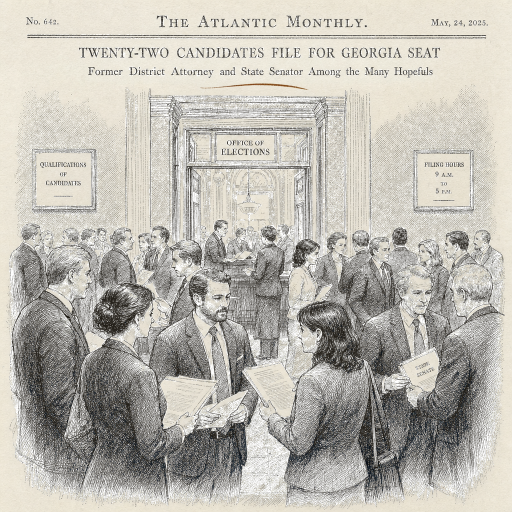 Illustration accompanying article: 22 candidates file for Georgia seat vacated by Marjorie Taylor Greene