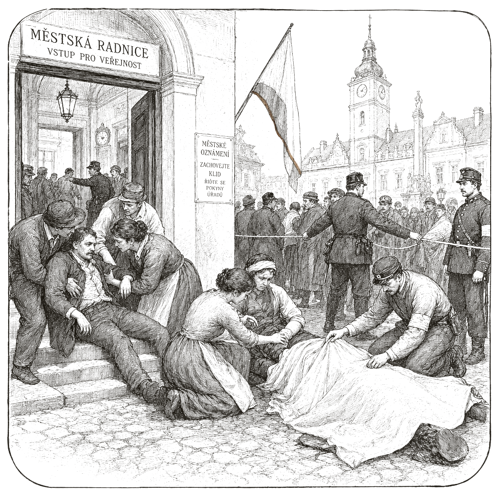 Illustration accompanying article: Shooting at Czech town hall leaves 1 dead and 6 wounded