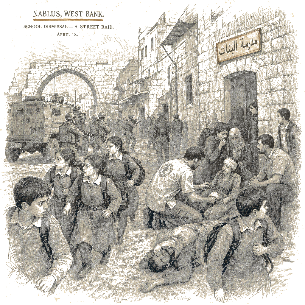 Illustration accompanying article: Israeli raid in Nablus kills Palestinian man, wounds four as schools let out