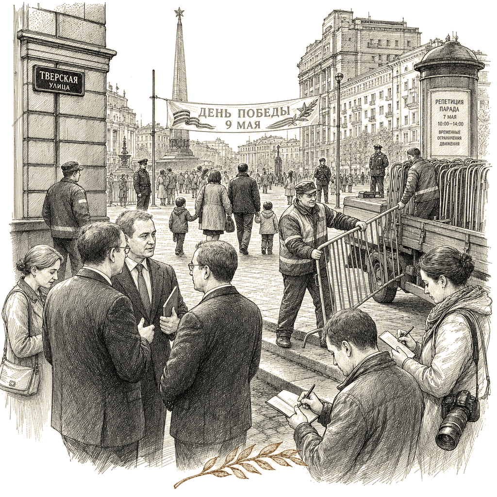 Illustration accompanying article: U.S.-brokered ceasefire defuses Russia-Ukraine Victory Day tensions
