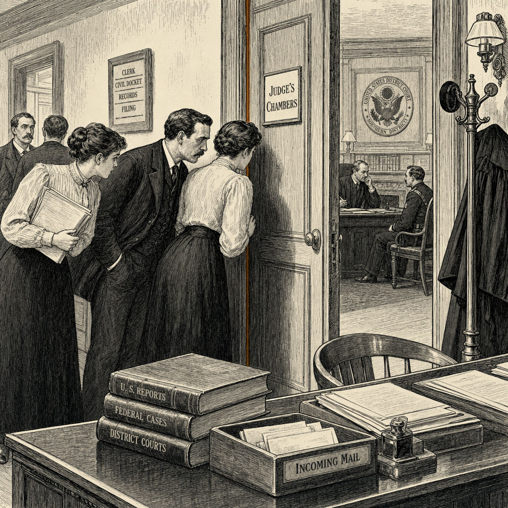Illustration accompanying article: Federal judge had sex in chambers, lied about it, gets private reprimand