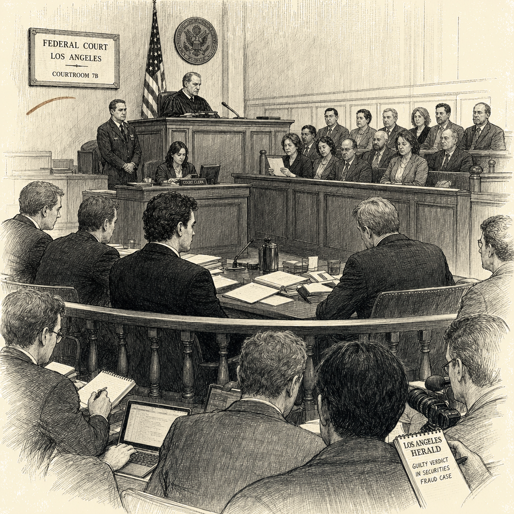 Illustration accompanying article: Jury convicts short seller Andrew Left of securities fraud