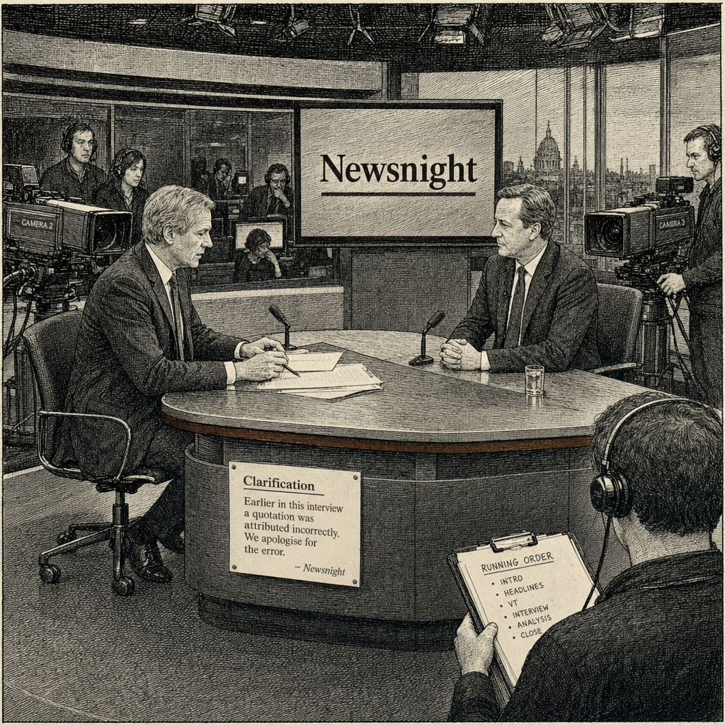 Illustration accompanying article: BBC presenter apologises for misquoting Nigel Farage on Newsnight