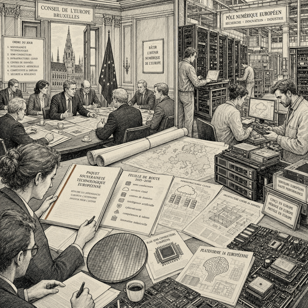 Illustration accompanying article: EU proposes tech sovereignty package to cut US reliance