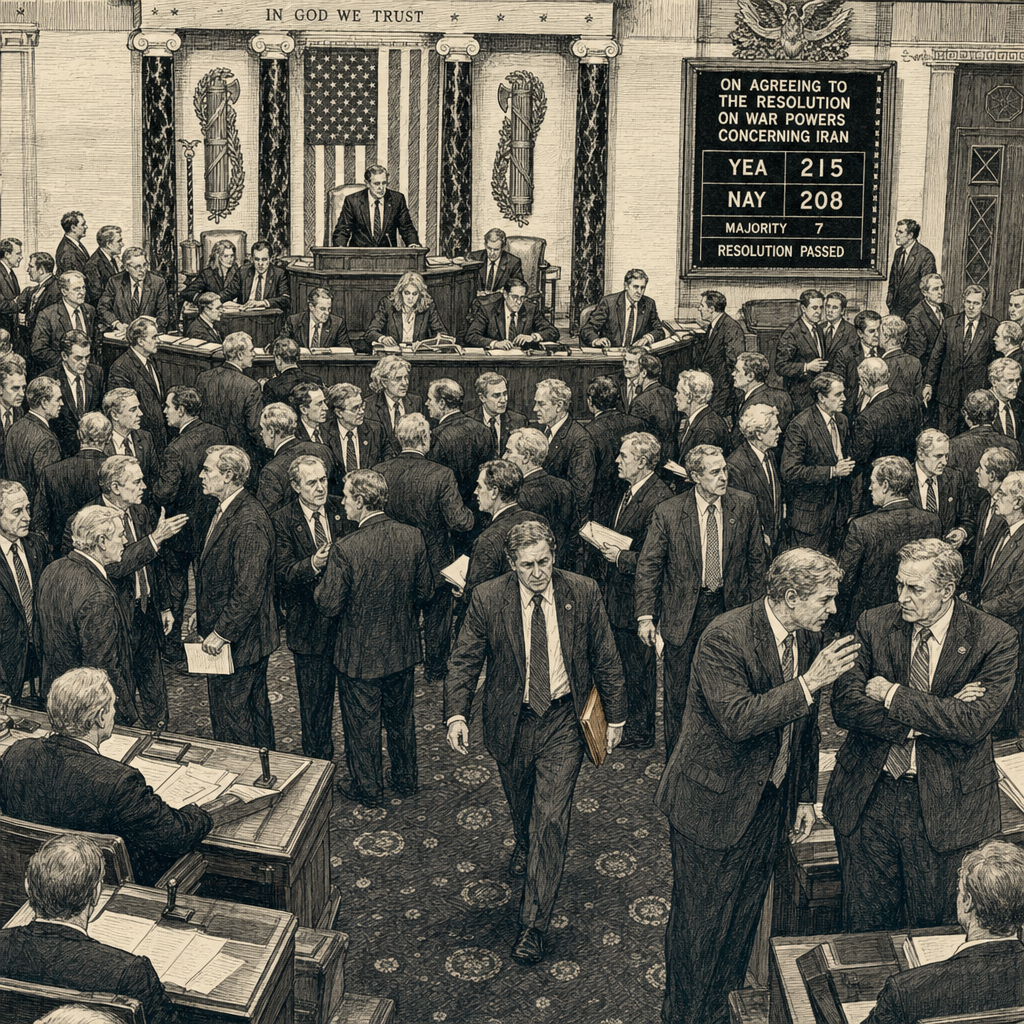 Illustration accompanying article: House passes Iran war powers resolution with rare GOP defections