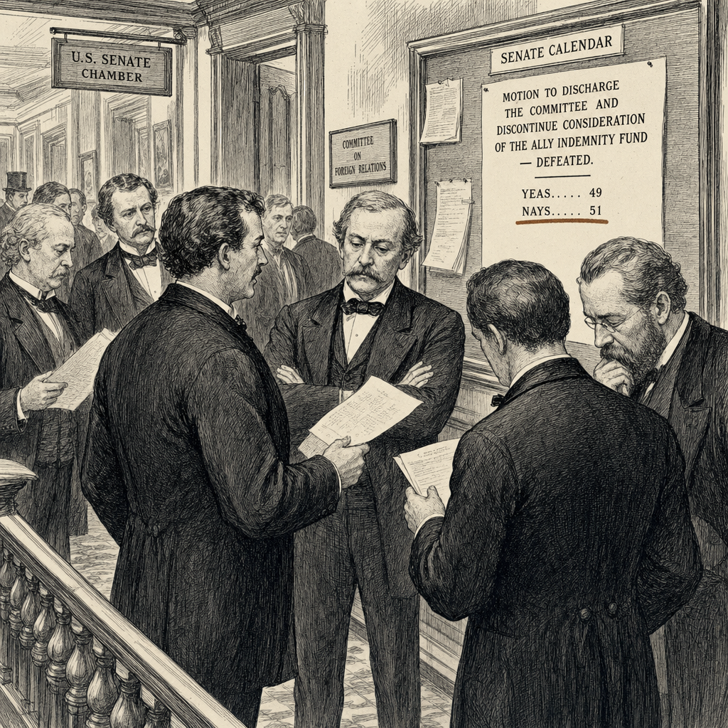 Illustration accompanying article: Senate Republicans keep Trump $1.8bn ally payout fund alive