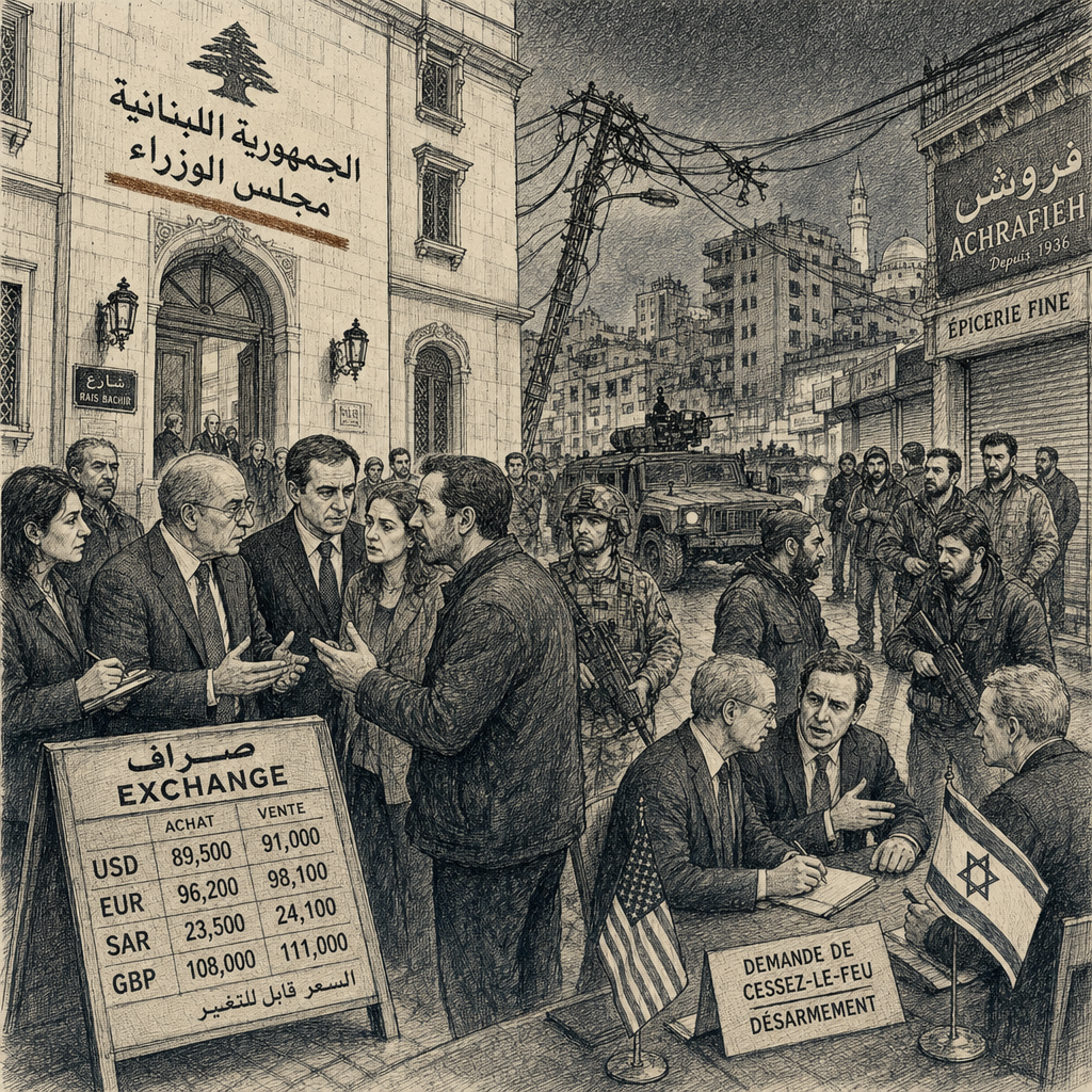 Illustration accompanying article: Lebanon faces civil war risk as US and Israel push Hezbollah disarmament