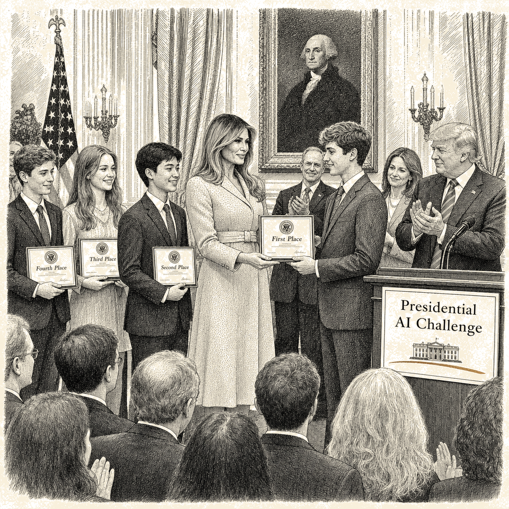 Illustration accompanying article: Melania Trump honors student winners of first Presidential AI Challenge