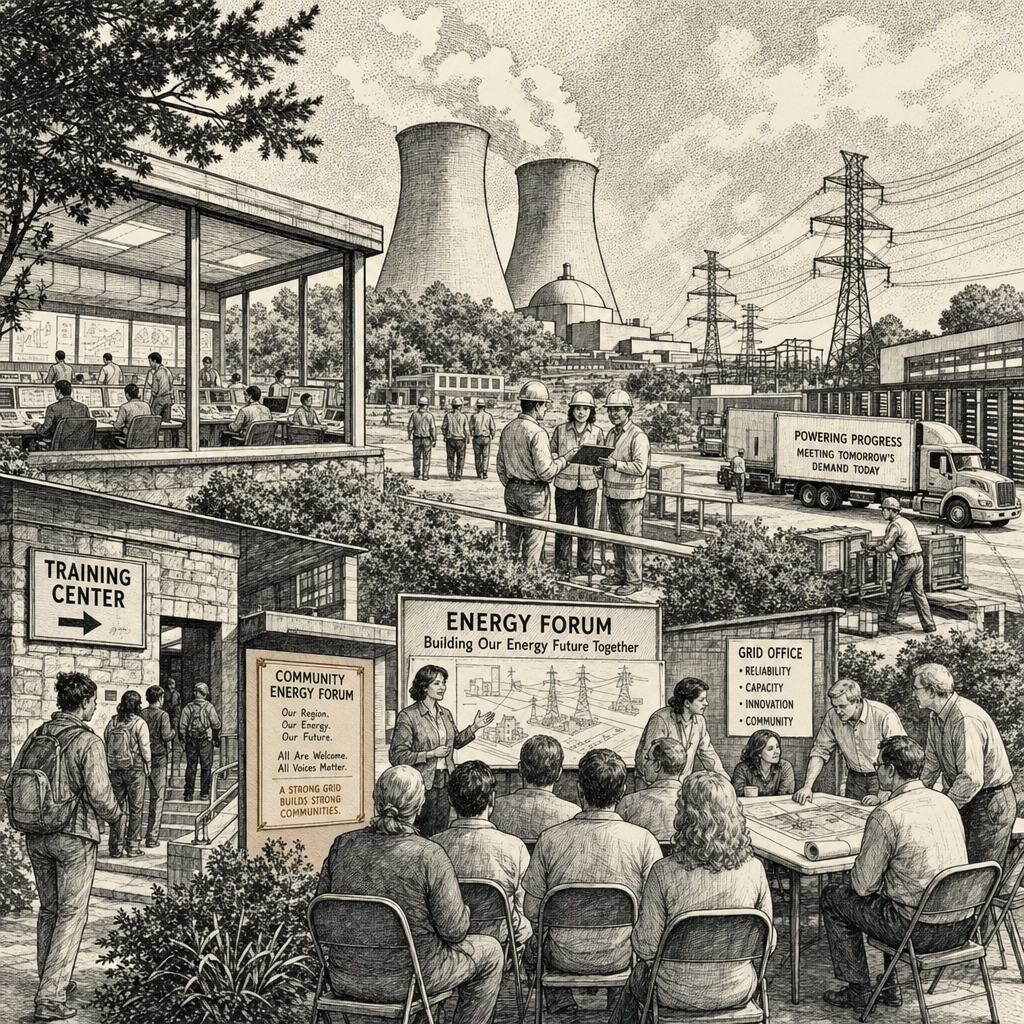 Illustration accompanying article: Nuclear power sees revival as AI demand, public support rise