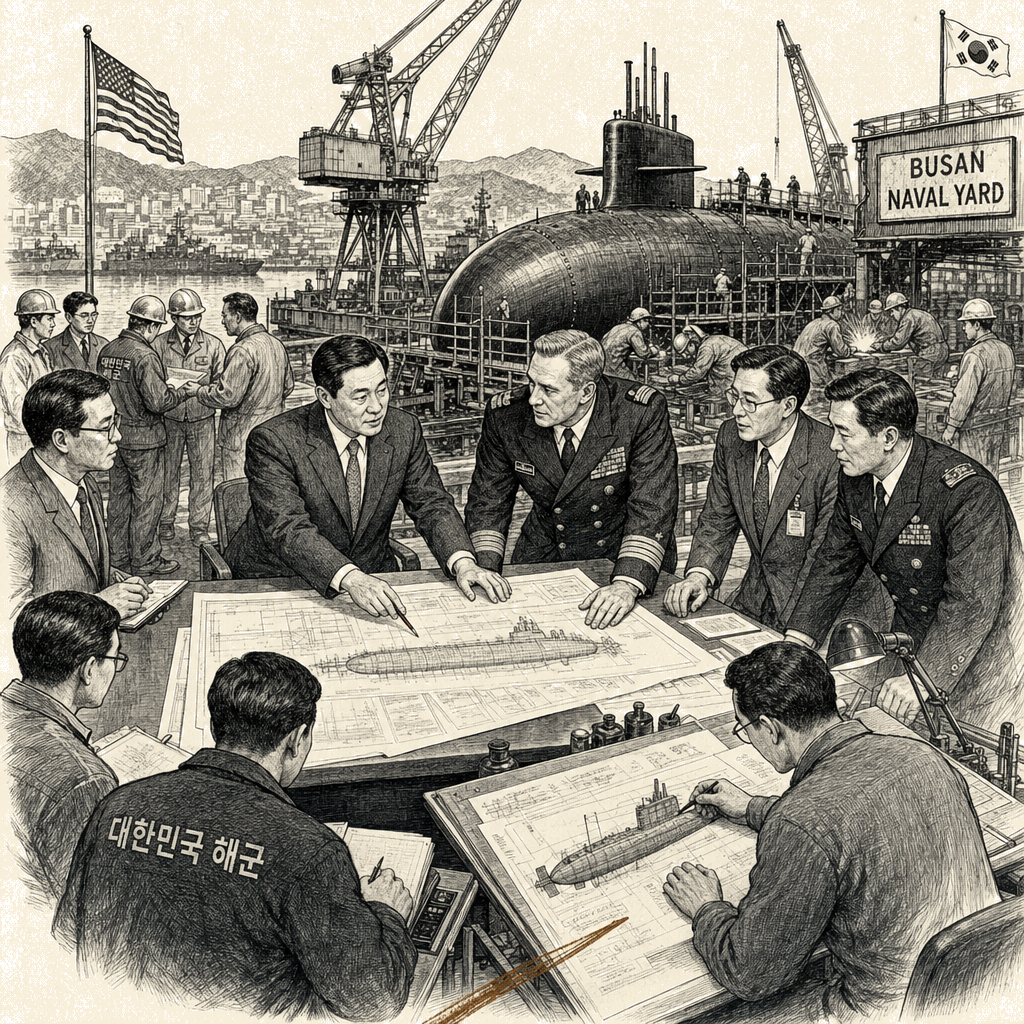 Illustration accompanying article: South Korea, US align on nuclear-powered submarine plan