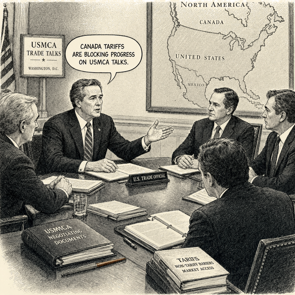 Illustration accompanying article: U.S. trade official says Canada tariffs blocking progress on USMCA talks