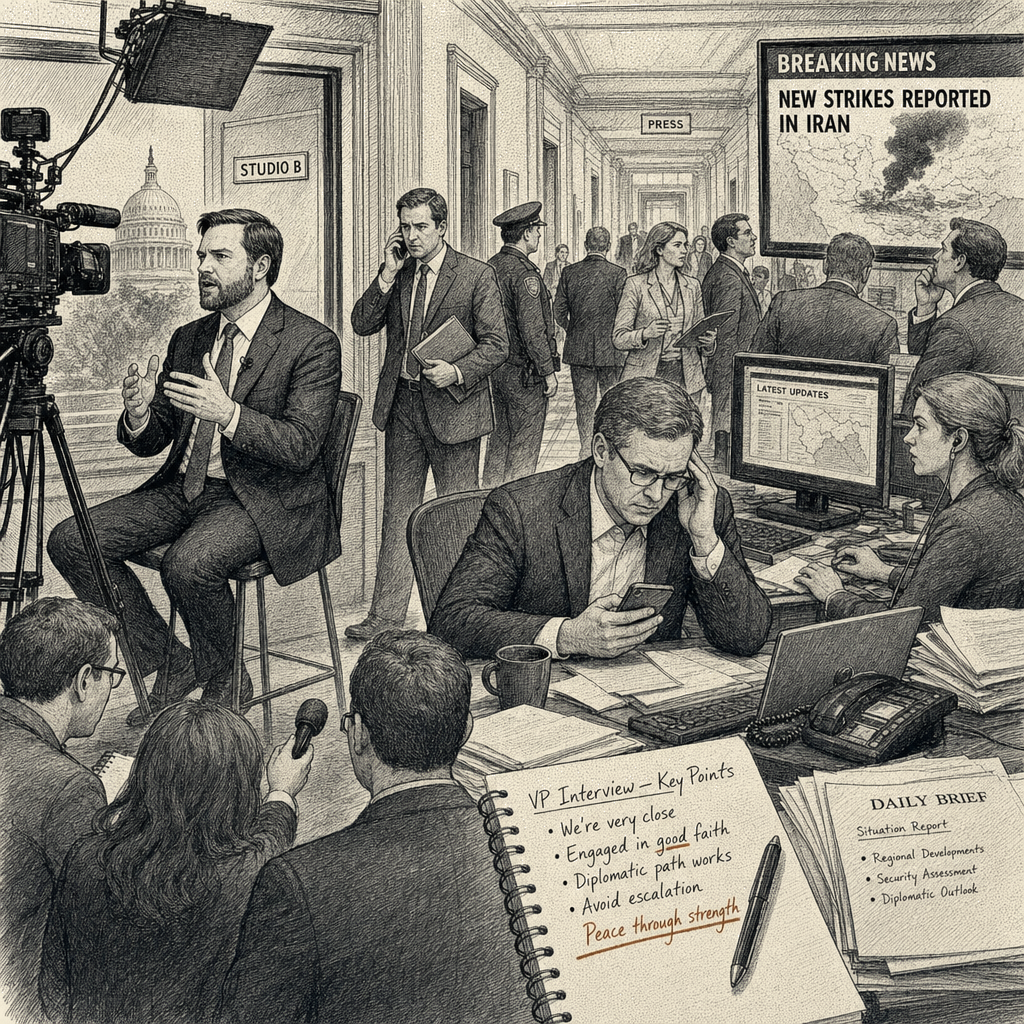 Illustration accompanying article: Vance says US ‘very close’ to Iran peace deal hours before new strikes