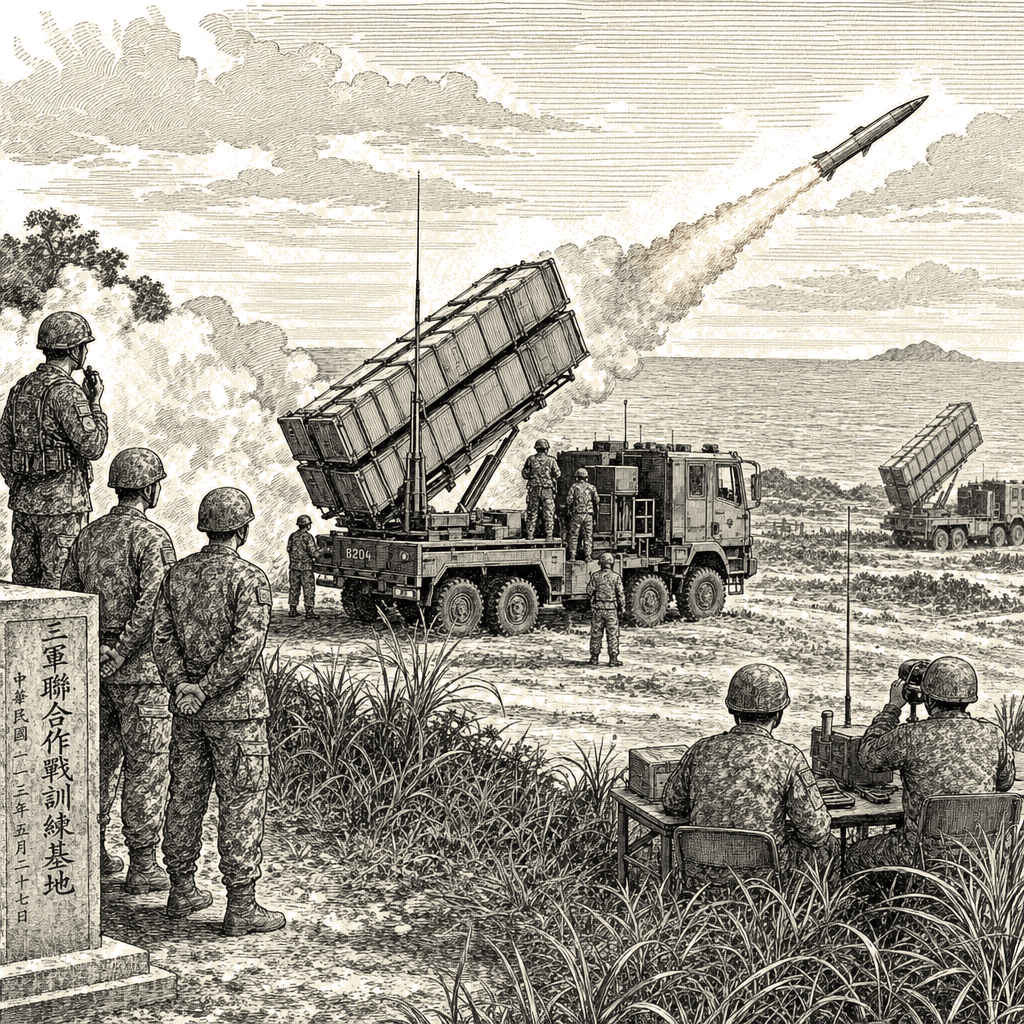 Illustration accompanying article: Taiwan Test-Fires U.S.-Supplied Missile Launcher Toward China