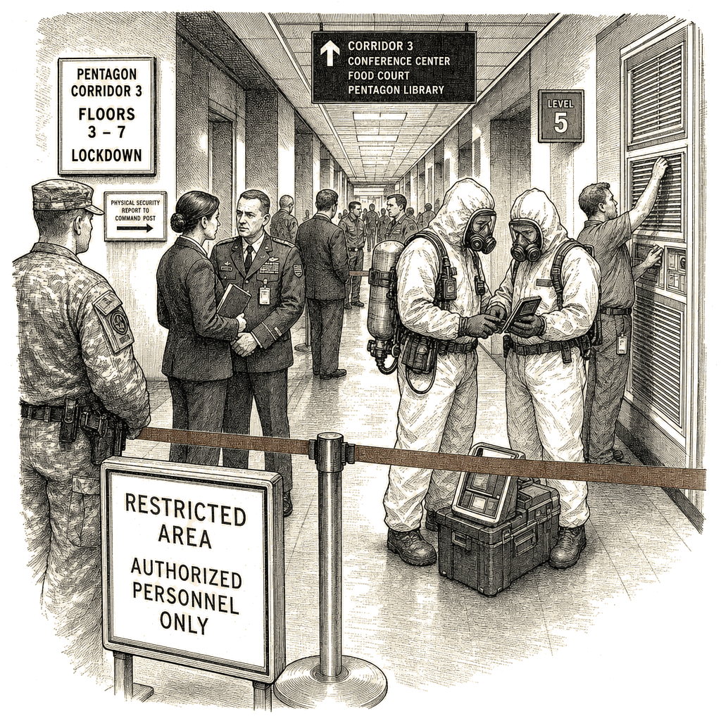 Illustration accompanying article: Pentagon floors locked down after reported air quality issue