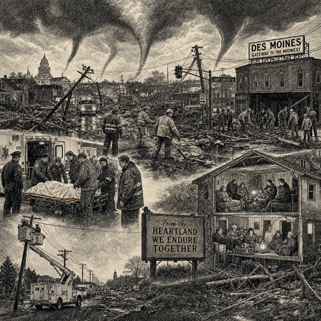 Illustration accompanying article: 1 dead as tornadoes hit Midwest; power out for nearly 500,000