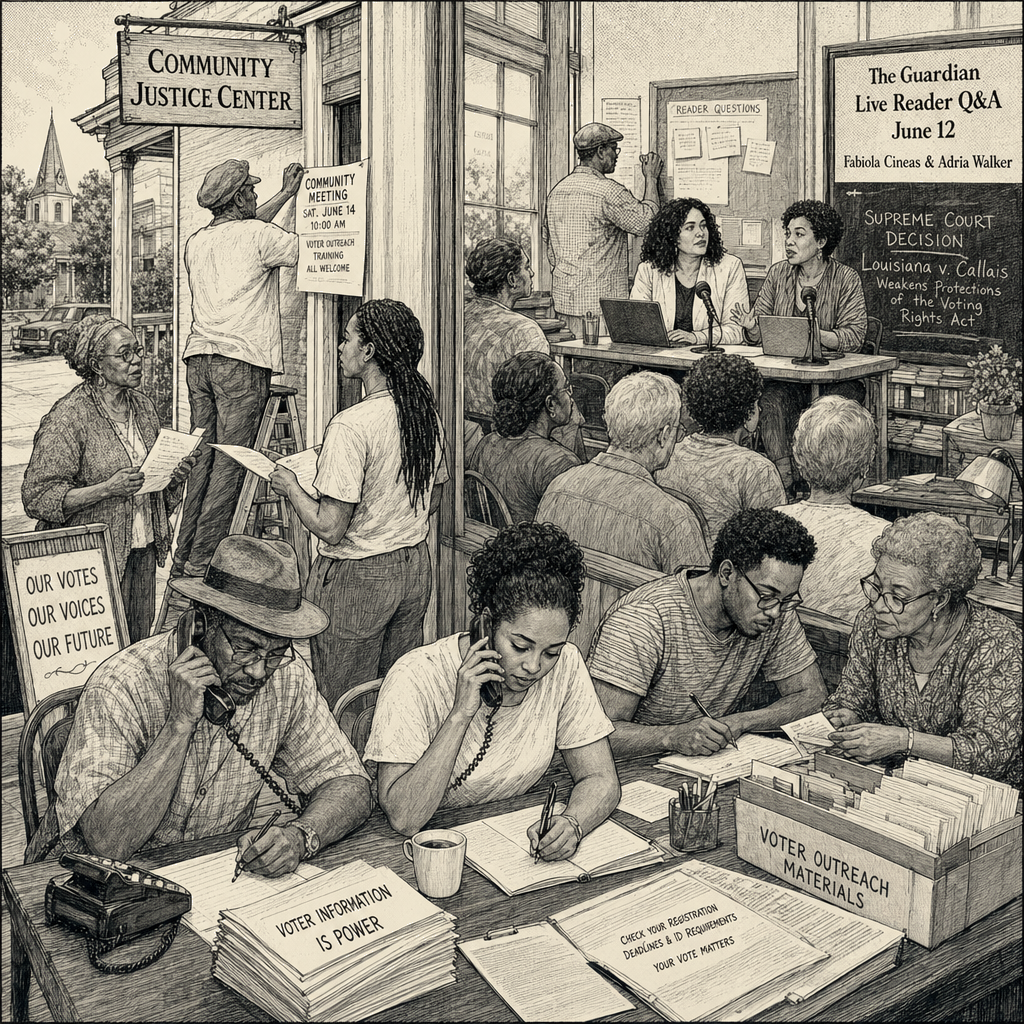 Illustration accompanying article: Southern activists mobilize after Supreme Court weakens Voting Rights Act