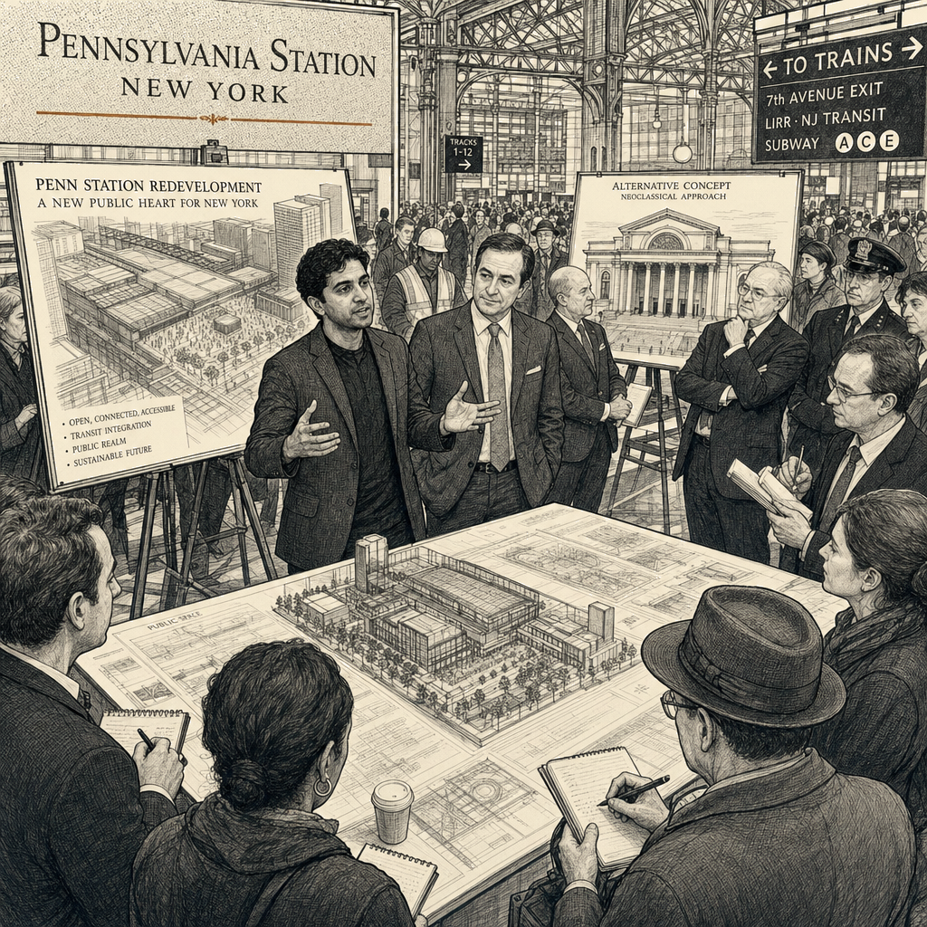 Illustration accompanying article: Trump administration selects design team for new Penn Station