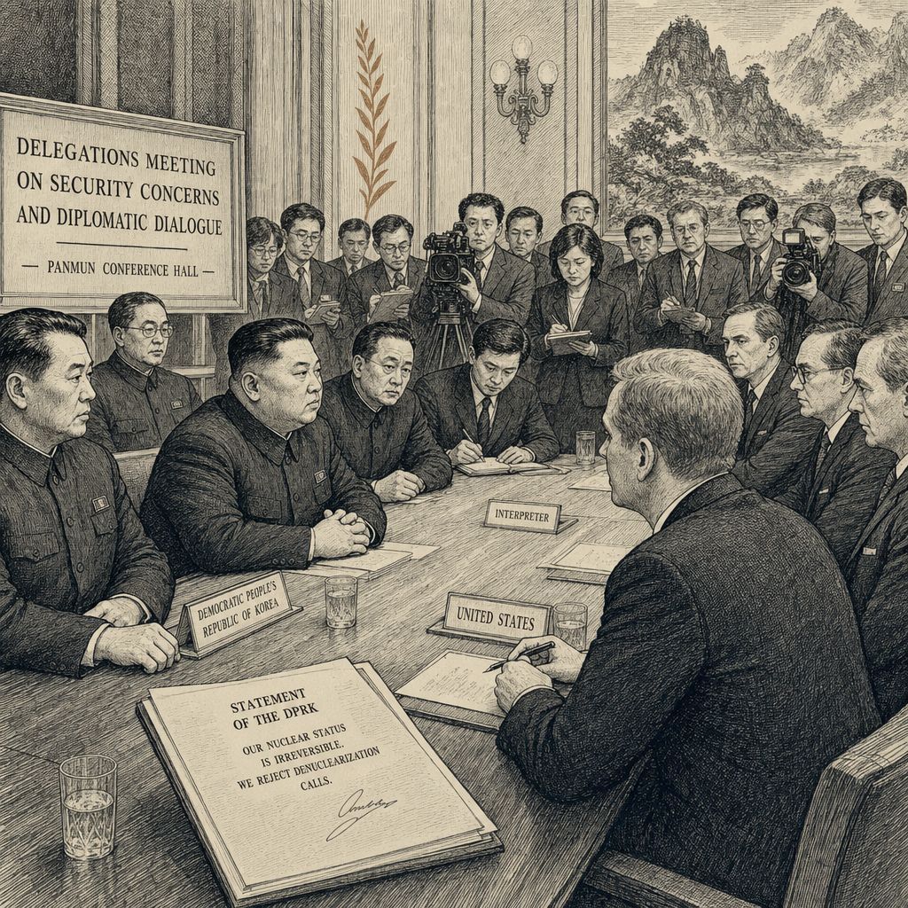 Illustration accompanying article: North Korea says nuclear status is irreversible, rejects denuclearization calls