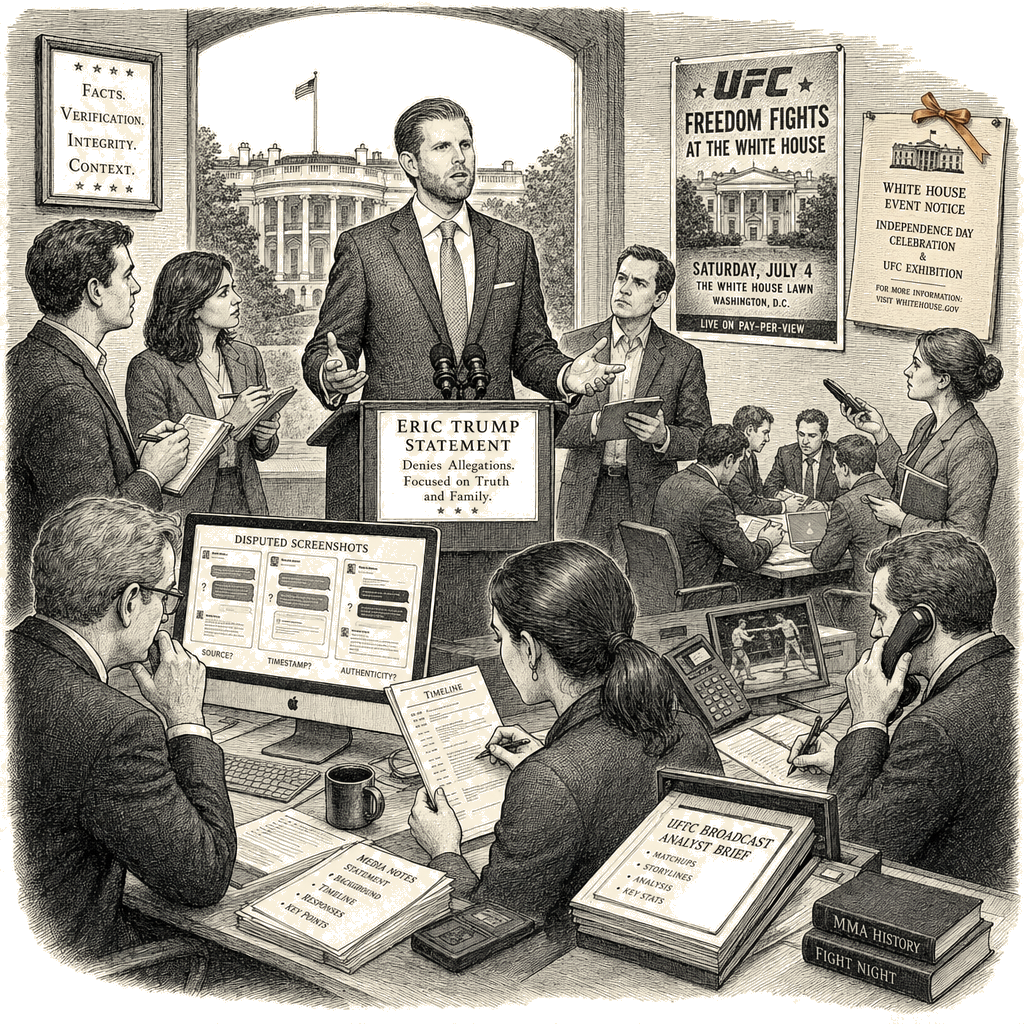 Illustration accompanying article: Eric Trump denies seeking inside info on White House UFC fights