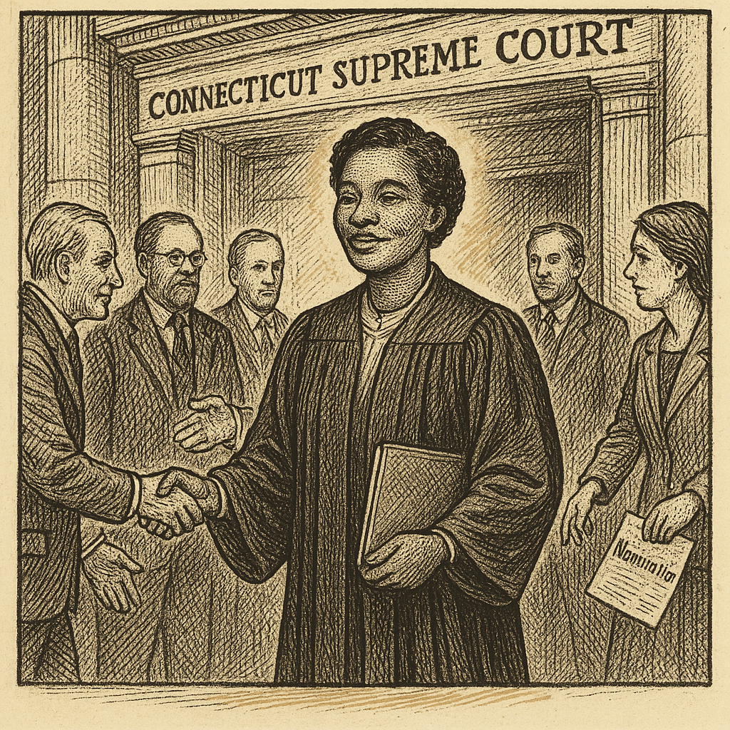 Illustration accompanying article: First Black woman nominated to Connecticut Supreme Court