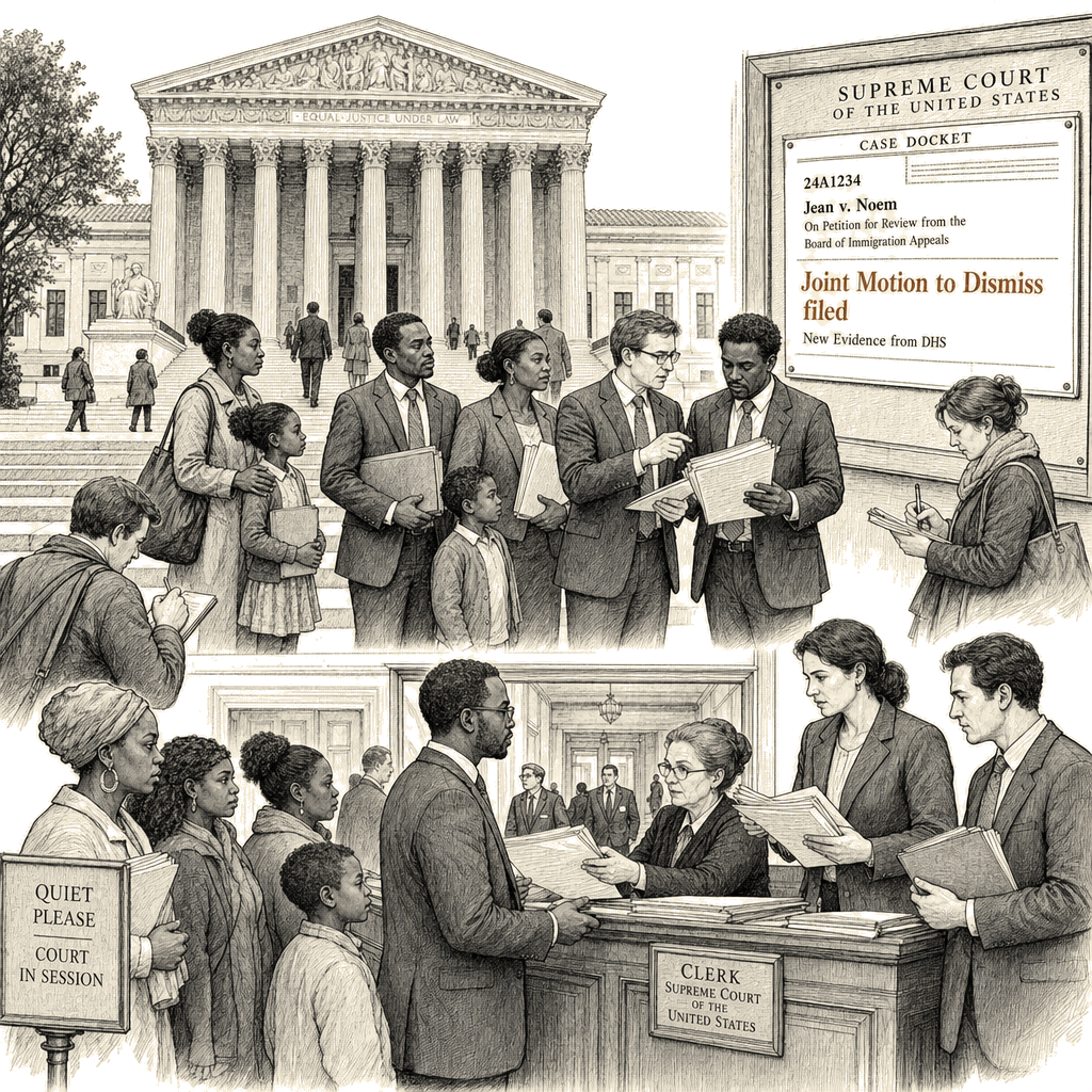 Illustration accompanying article: Haitian immigrants ask Supreme Court to dismiss TPS case citing new DHS evidence