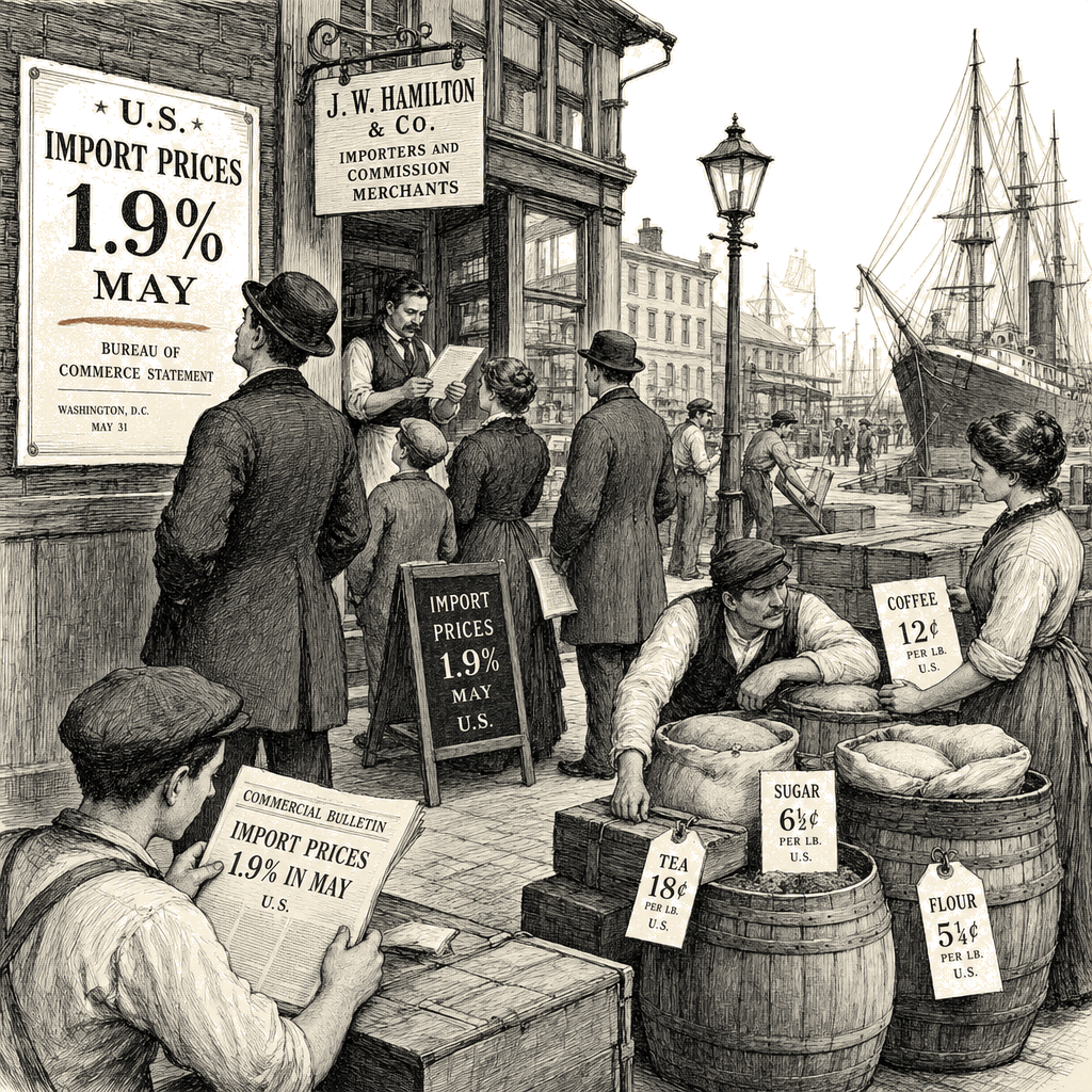 Illustration accompanying article: Import-price inflation held firm at 1.9% in May