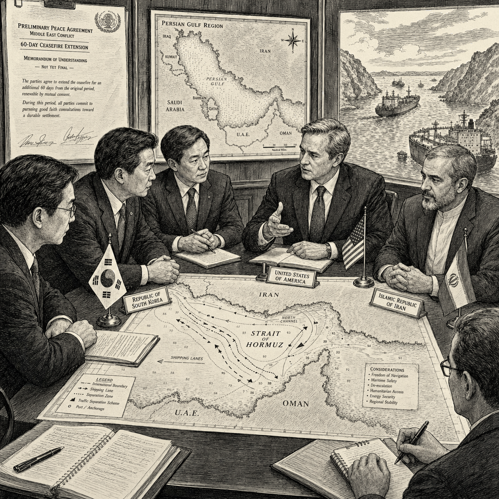 Illustration accompanying article: S. Korea consults US, Iran on Strait of Hormuz transit after MOU