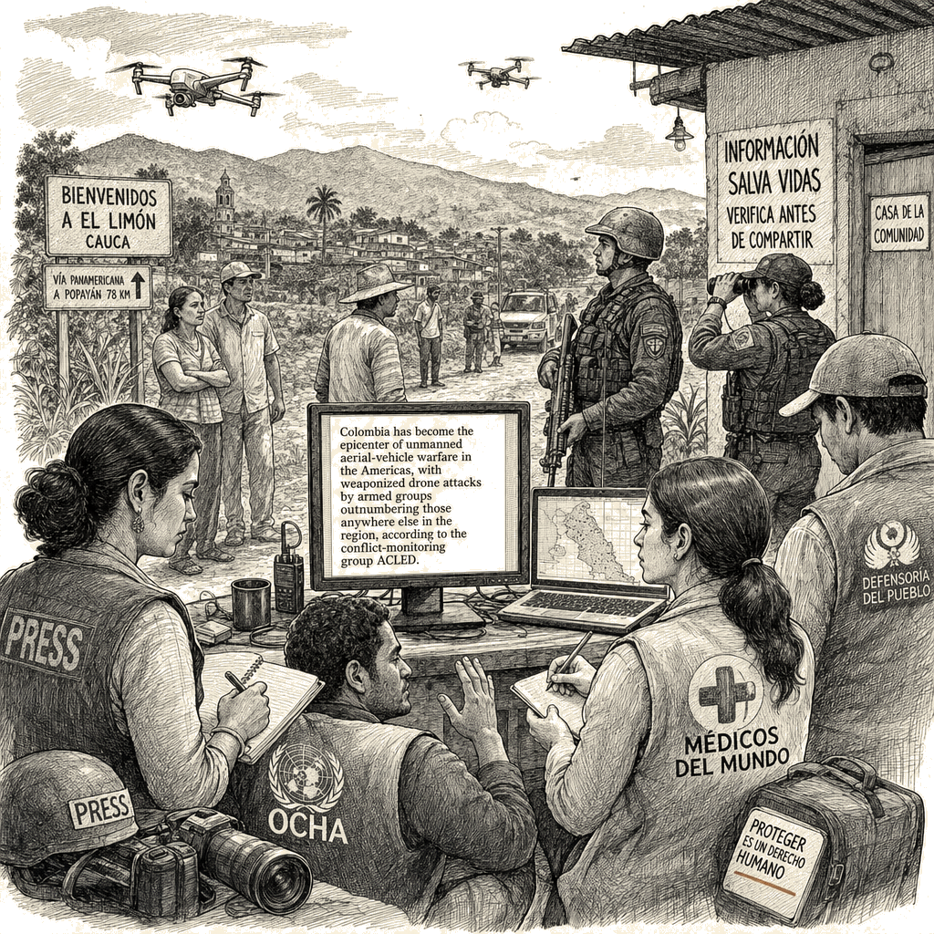 Illustration accompanying article: Colombia now epicenter of drone warfare in the Americas, monitor says