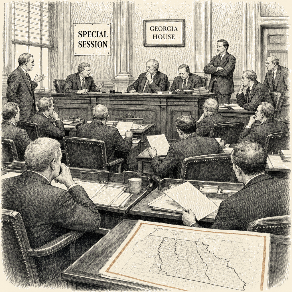 Illustration accompanying article: Georgia Republicans reject bid to redraw congressional maps in special session