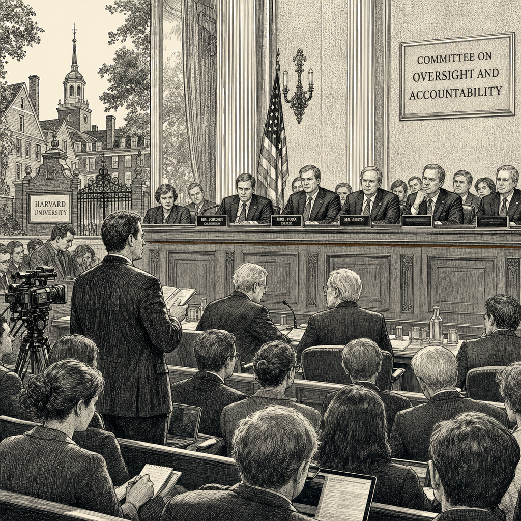 Illustration accompanying article: Harvard, Bard Face Fresh Congressional Questions on Epstein Ties
