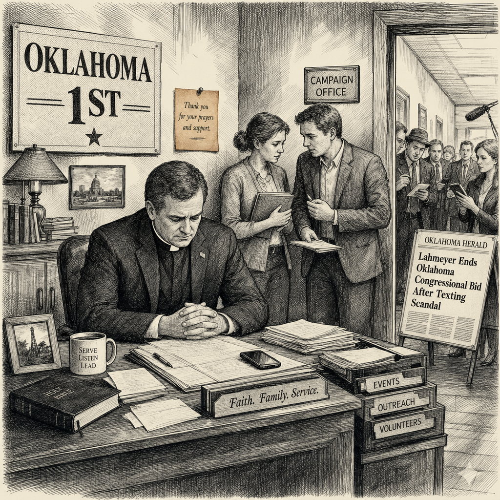 Illustration accompanying article: Lahmeyer ends Oklahoma congressional bid after texting scandal