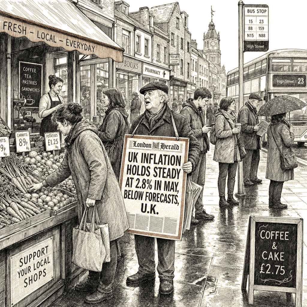Illustration accompanying article: UK Inflation Holds Steady at 2.8% in May, Below Forecasts