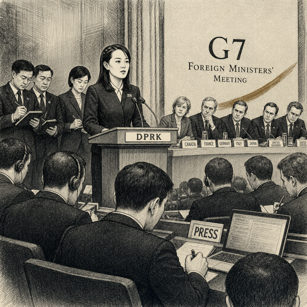 Illustration accompanying article: Kim Yo Jong rejects G7 denuclearization call, says nuclear arms are 'core interests'