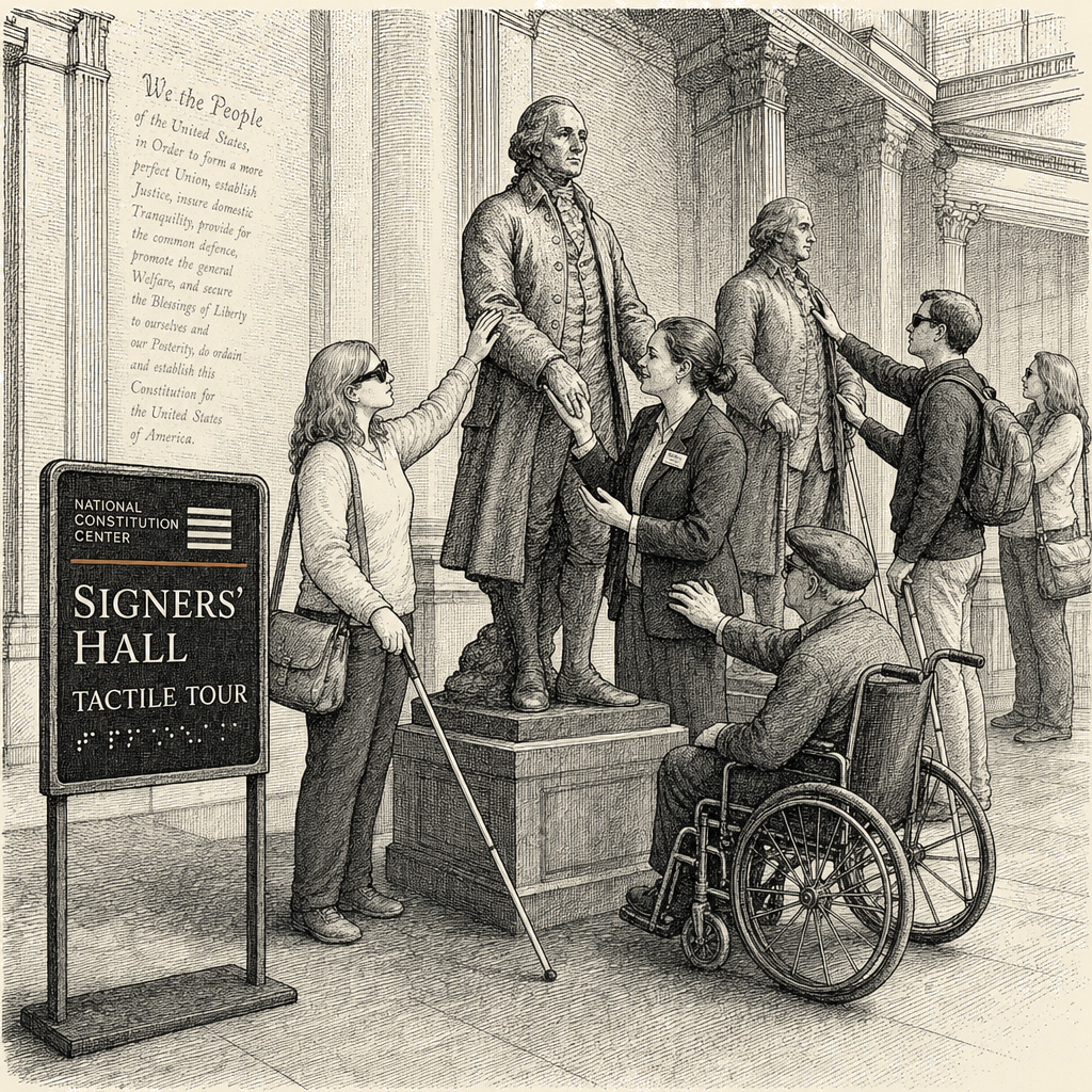 Illustration accompanying article: National Constitution Center offers tactile tours for blind, low-vision visitors