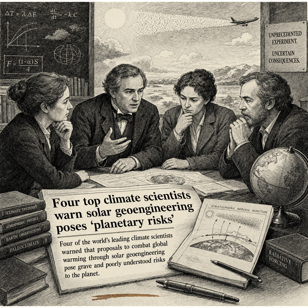 Illustration accompanying article: Four top climate scientists warn solar geoengineering poses 'planetary risks'