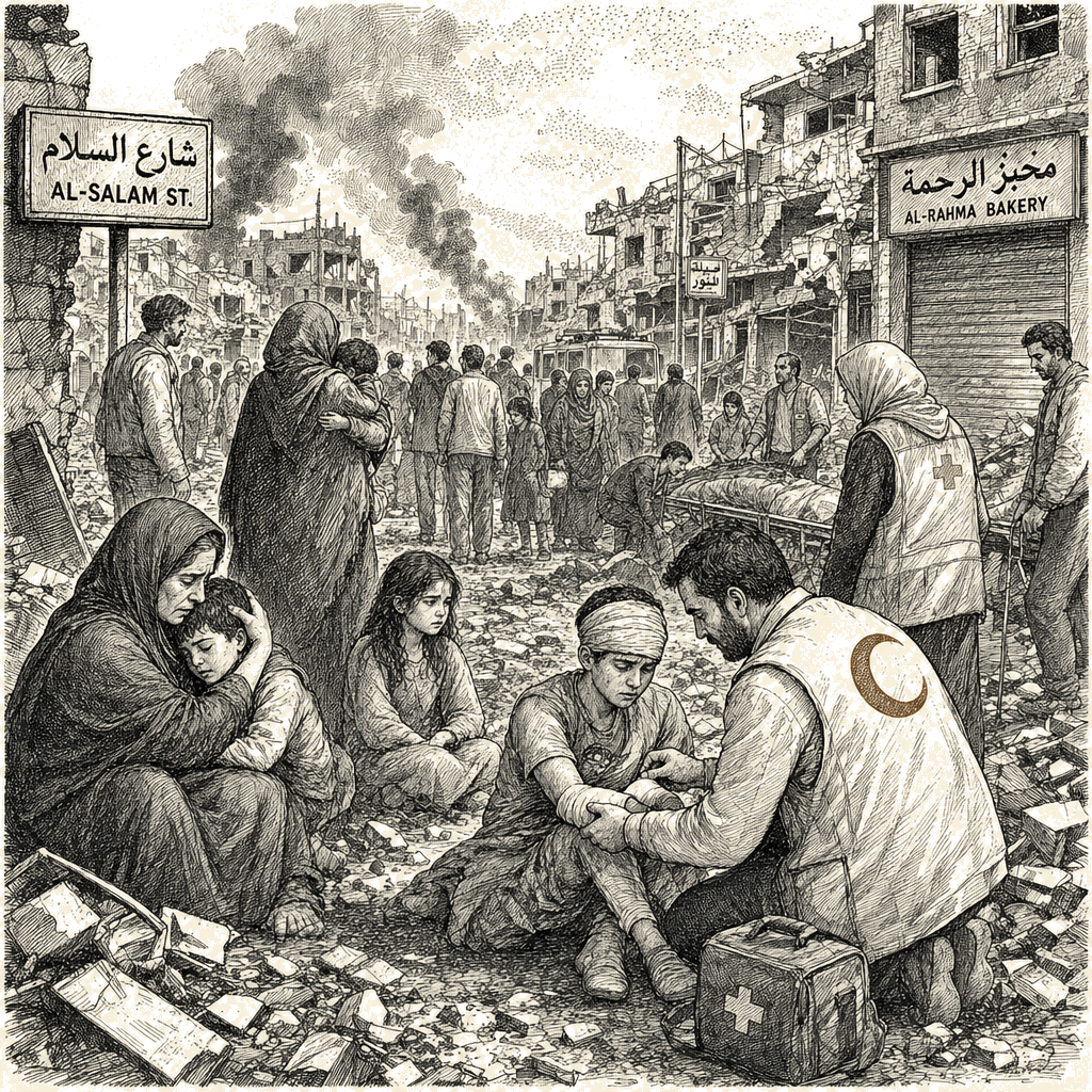 Illustration accompanying article: Thousands killed across Middle East as US-Iran war ends