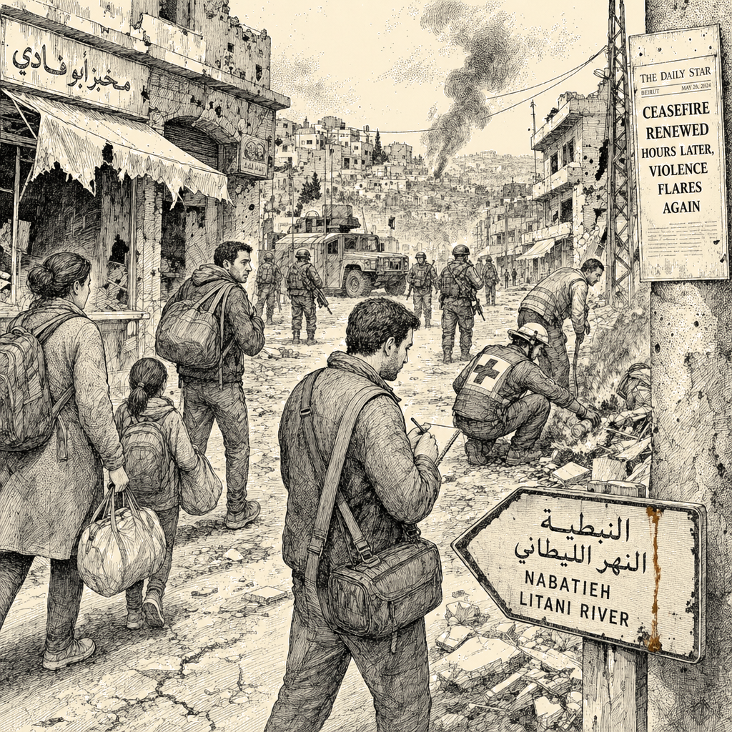Illustration accompanying article: Fighting flares again in Lebanon hours after renewed Israel-Hezbollah ceasefire