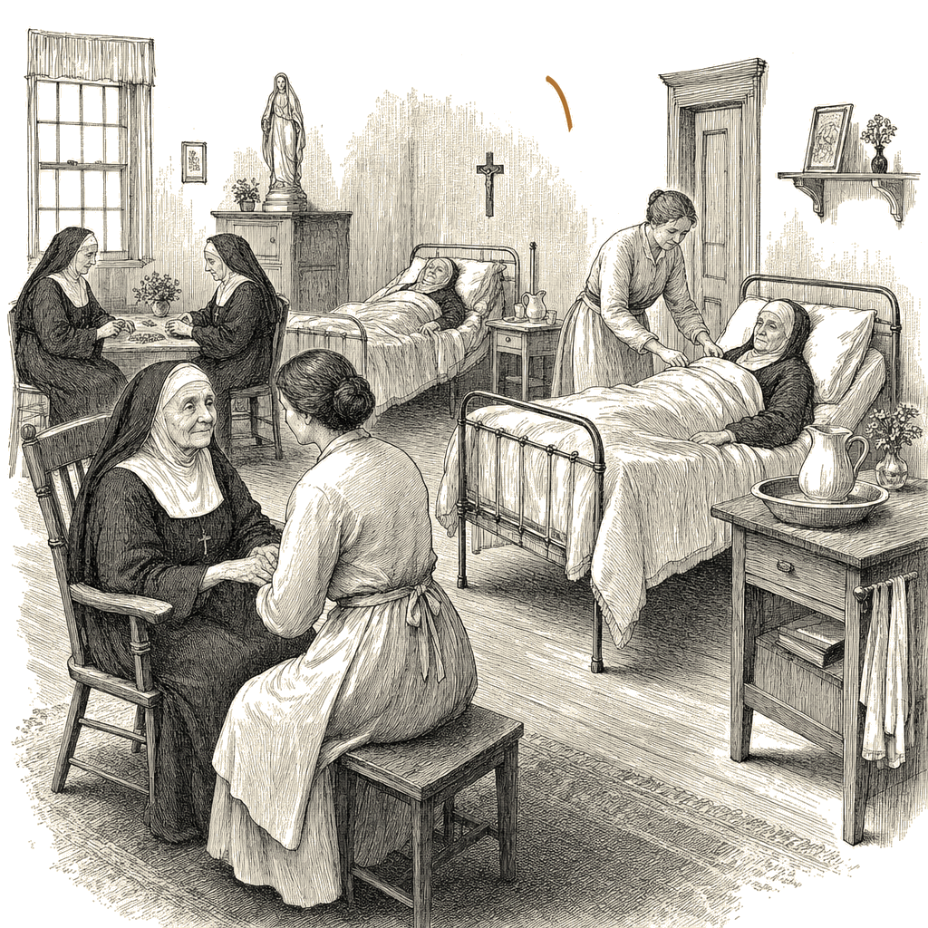 Illustration accompanying article: For nuns who gave a lifetime to others, basic end-of-life care is scarce