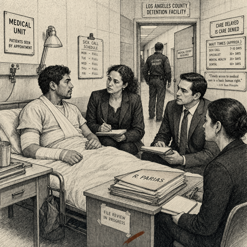 Illustration accompanying article: Richard Parias case highlights gaps in ICE medical care, oversight