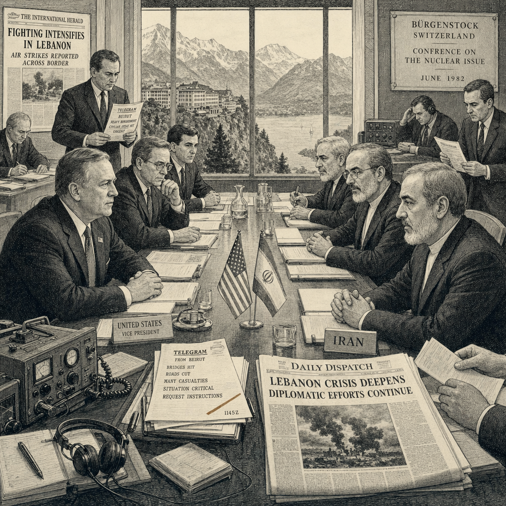 Illustration accompanying article: Lebanon conflict overshadows Iran-U.S. nuclear talks in Switzerland