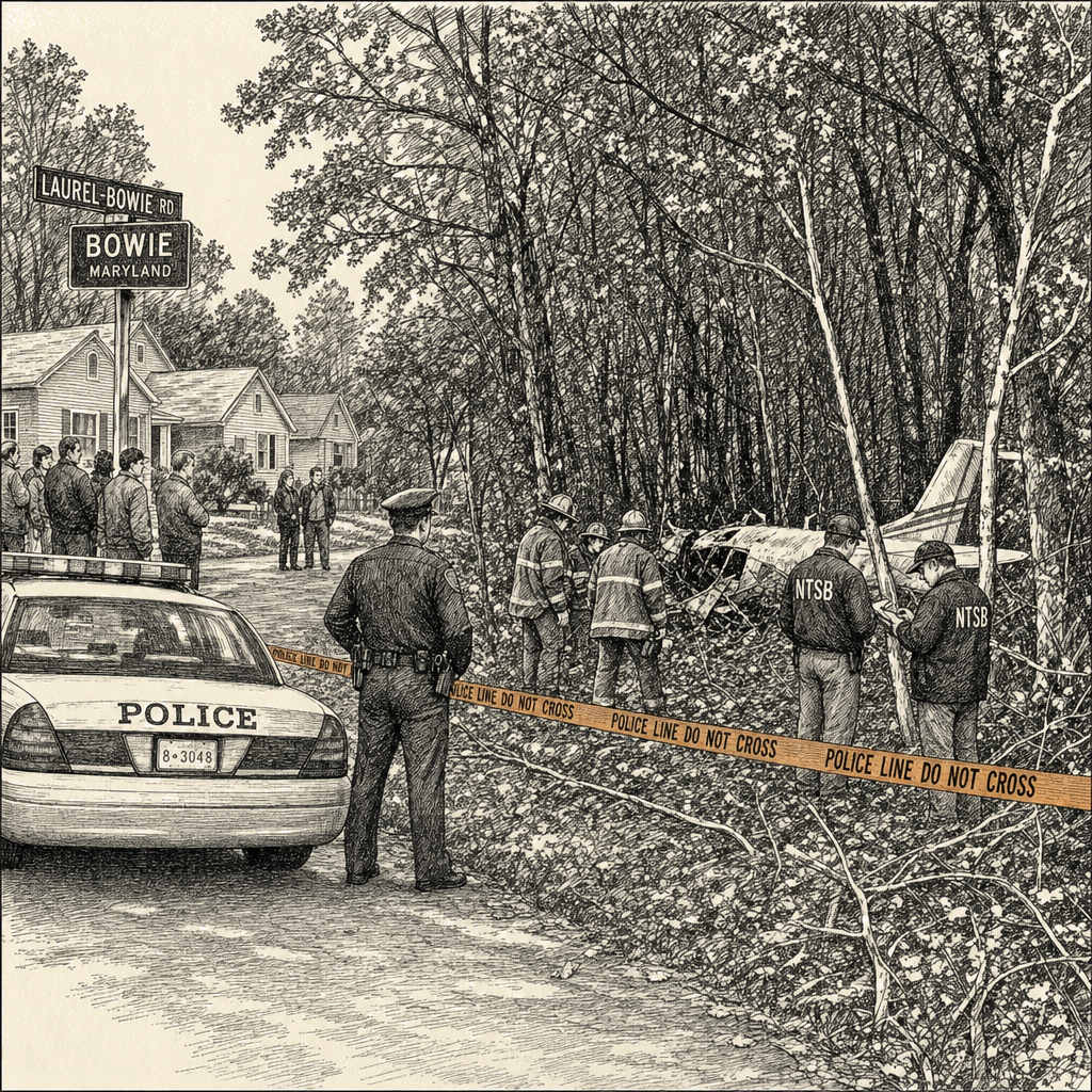 Illustration accompanying article: Three killed in small plane crash in Bowie, Maryland