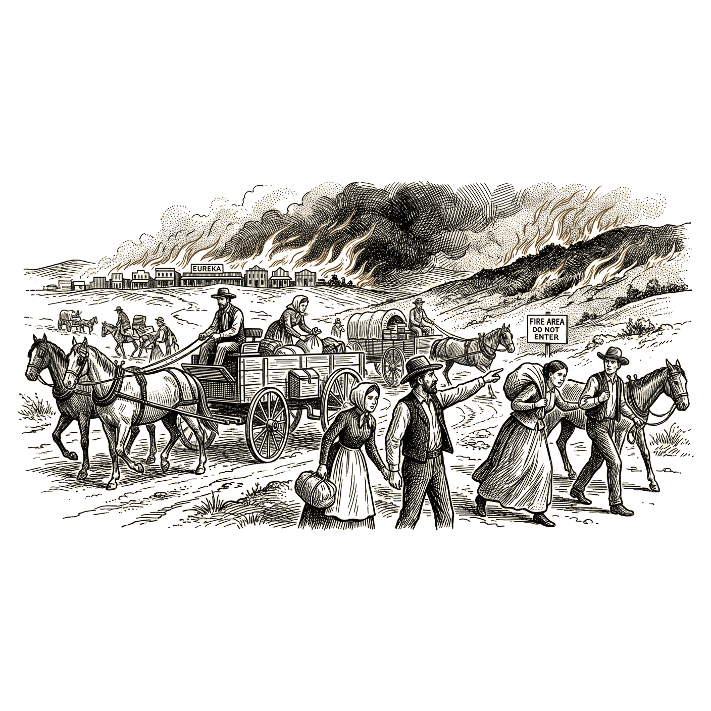 Illustration accompanying article: Utah wildfire forces evacuation of Eureka as extreme heat grips US West