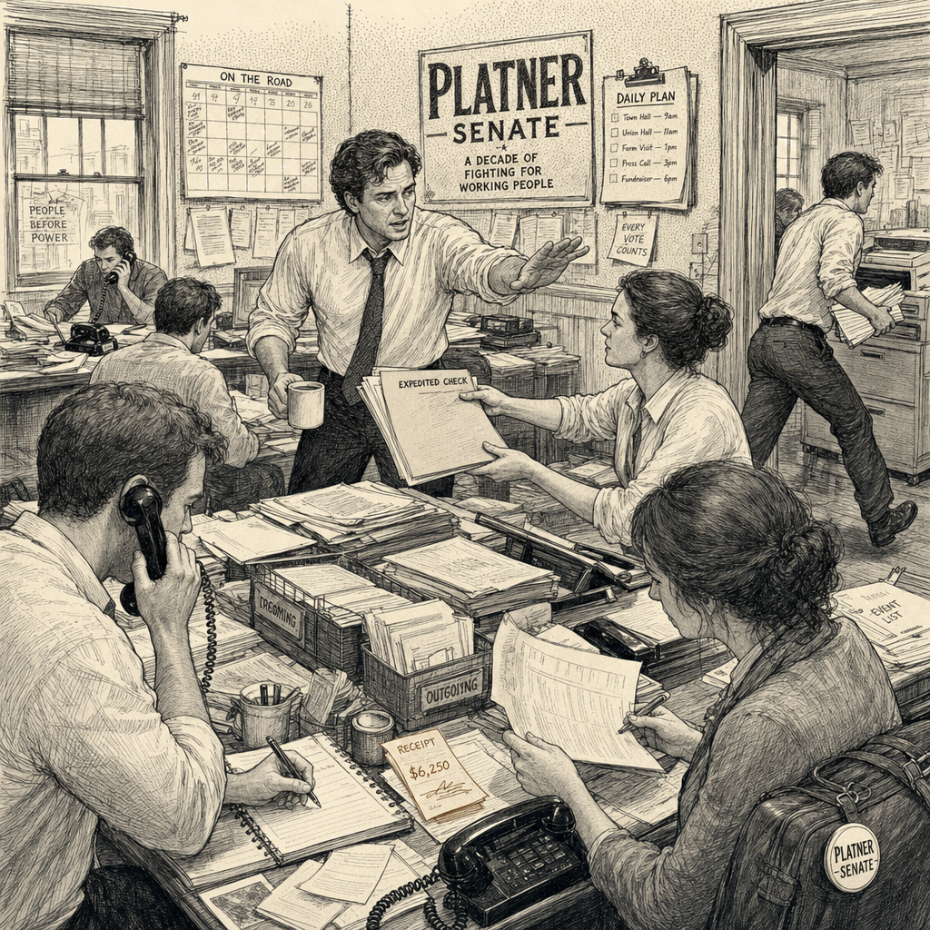 Illustration accompanying article: Inside the fast-and-loose campaign engine behind Graham Platner