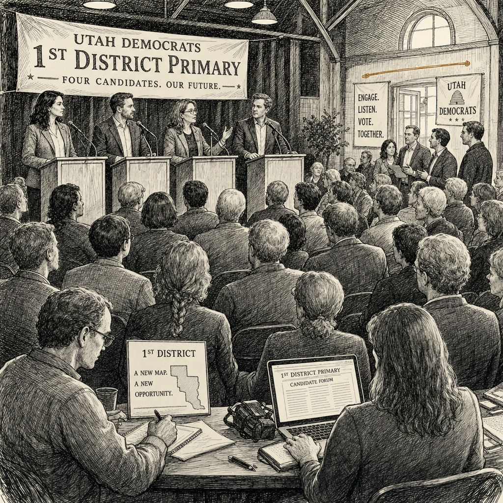 Illustration accompanying article: Utah Democrats hold competitive primary for first safe blue seat