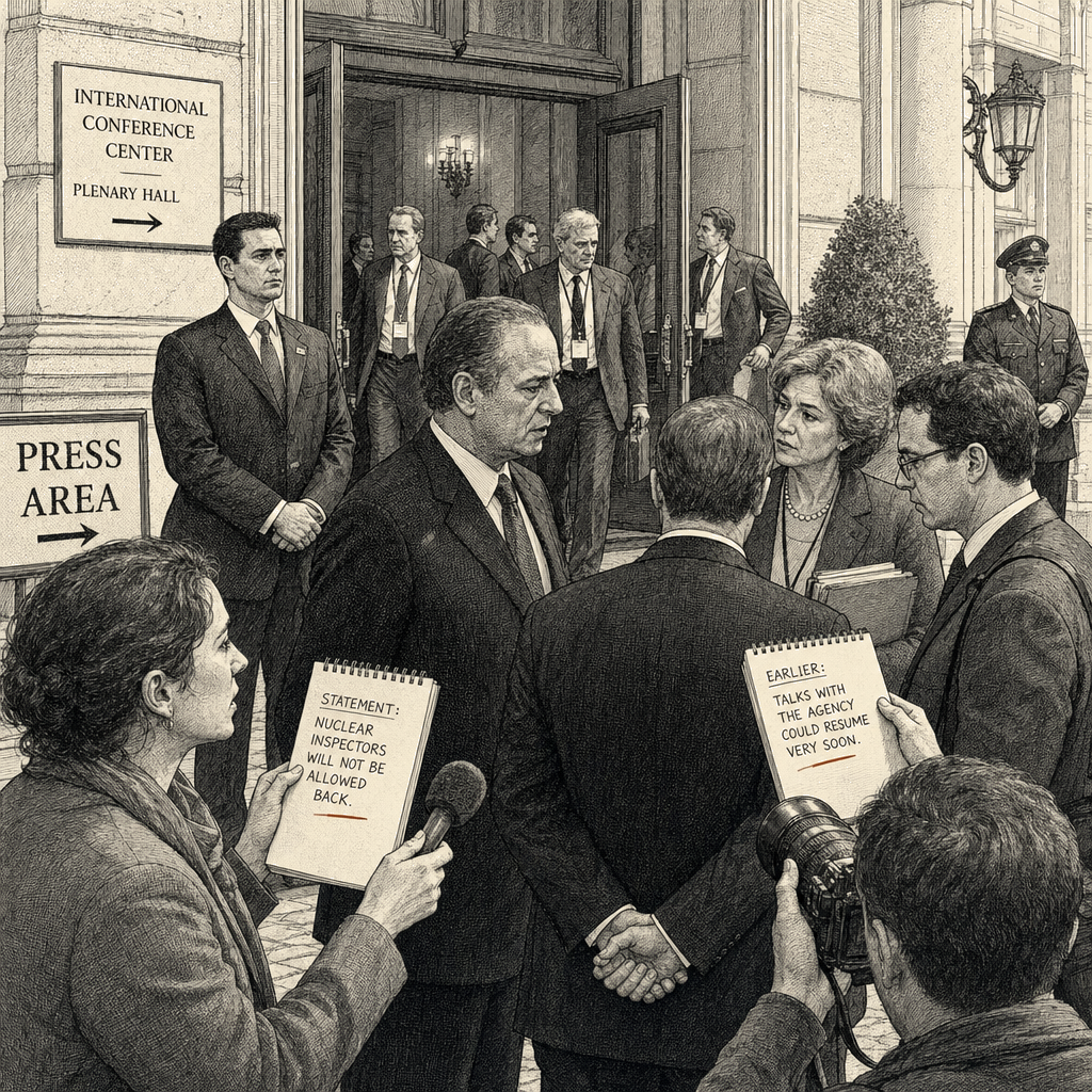 Illustration accompanying article: Iran denies Vance claim on nuclear inspectors after first-round talks
